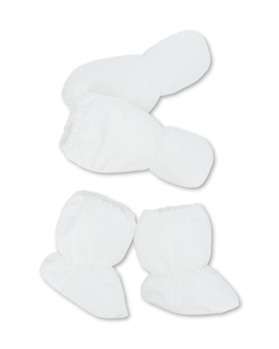 White windproof insulated mittens and booties.  